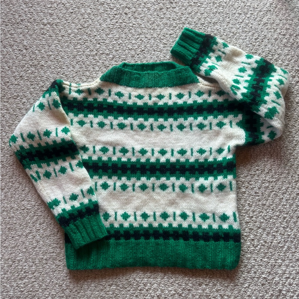 Vintage Green and White Patterned Women's Sweater